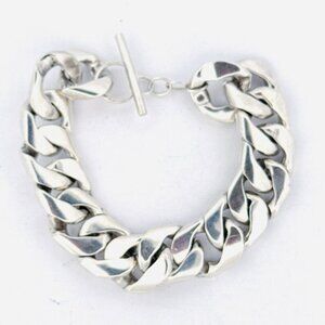 Estate Vintage 875 Silver Heavy 15.8mm Curb Chain Bracelet 71.7g 7” Toggle Clasp